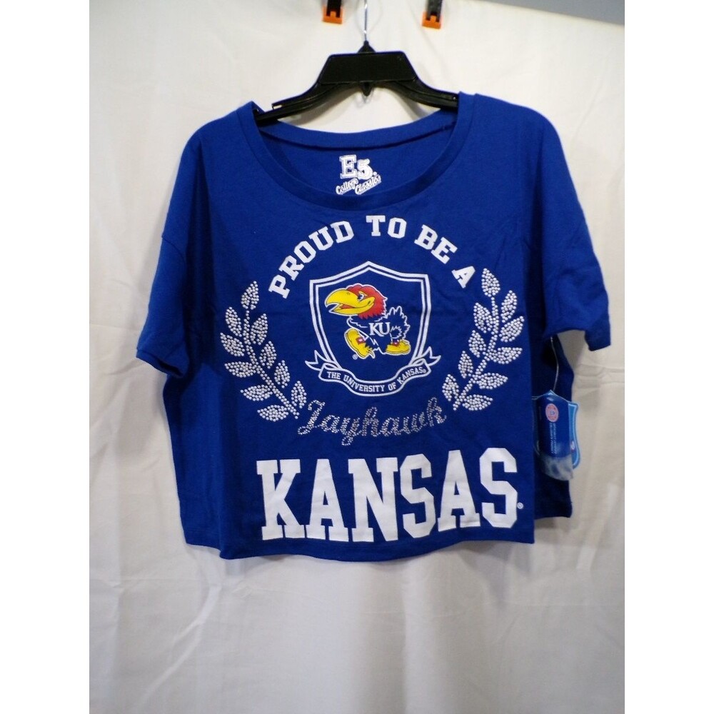 E5 College Classics Kansas Jayhawks Women's Cropped T-Shirt M Blue
